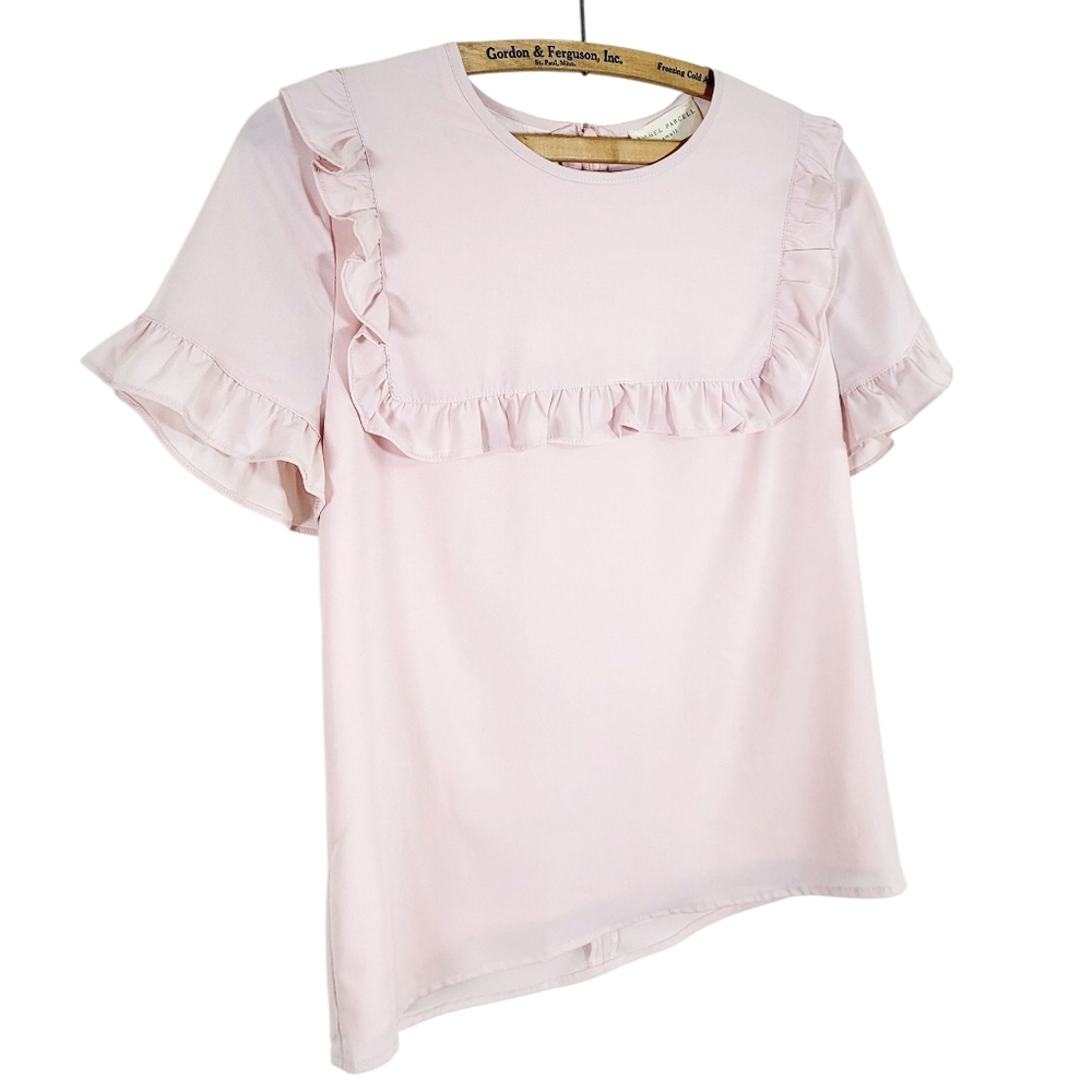 RACHEL PARCELL Ballet Pink Ruffled Yoke Blouse Top Shirt Small